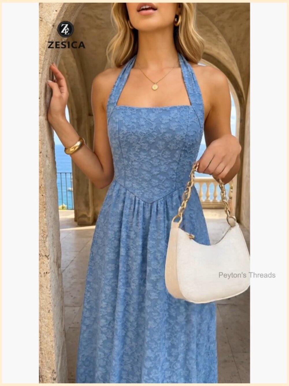 Sleeveless Floral Halter Maxi Dress with Pockets - Picture 7 of 7